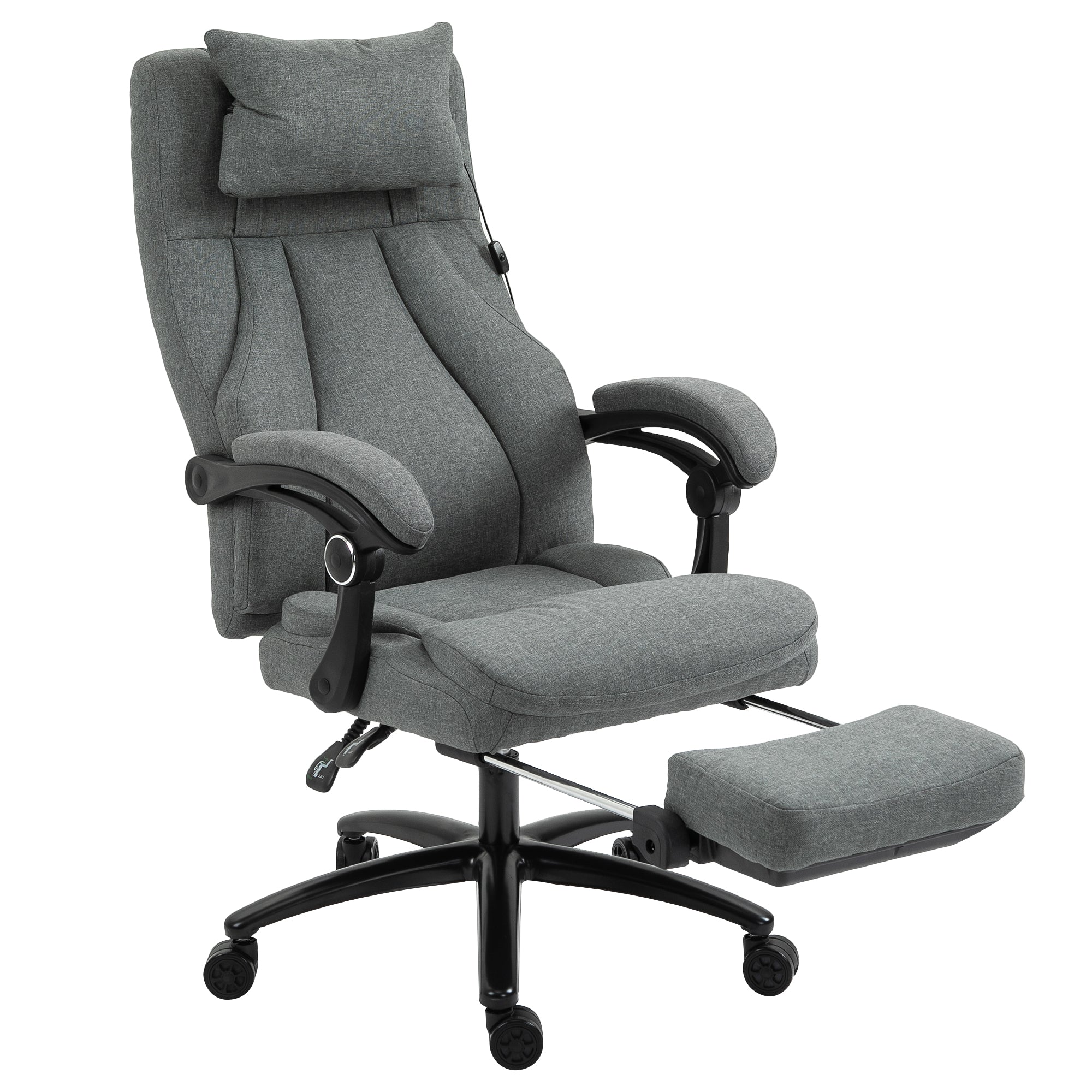 Vinsetto Office Chair, Fabric Desk Chair with Adjustable Massage Pillow, USB Power and Retractable Footrest, High Back, 360° Swivel, for Home, Grey